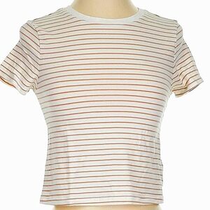 Old Navy White and Brown Striped Short Sleeve Tee